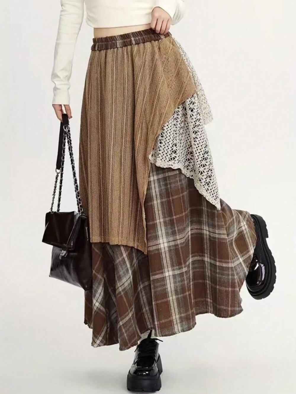 Multicolor Elegant Women's Asymmetrical Layered Regular Fit Long Skirt